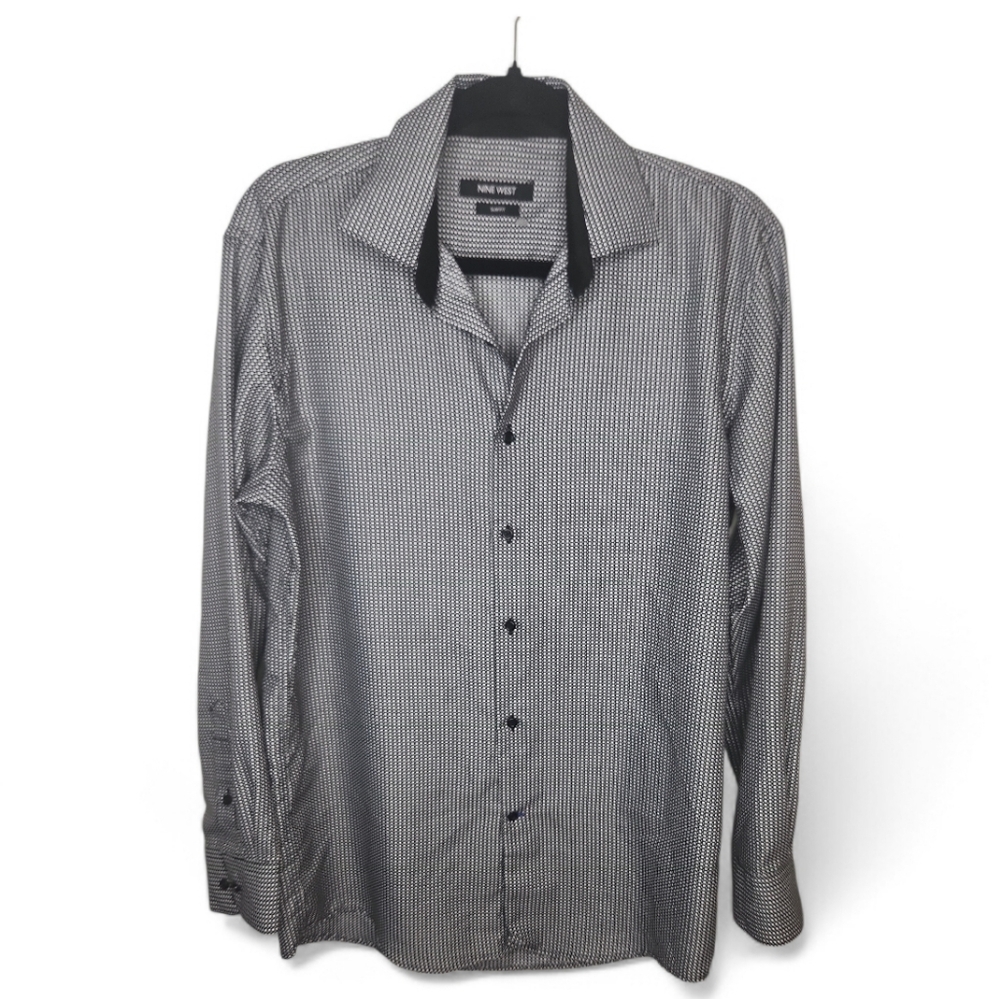 NWOT Nine West Men's Monochrome Checkered Dress Shirt Size S SlimFit